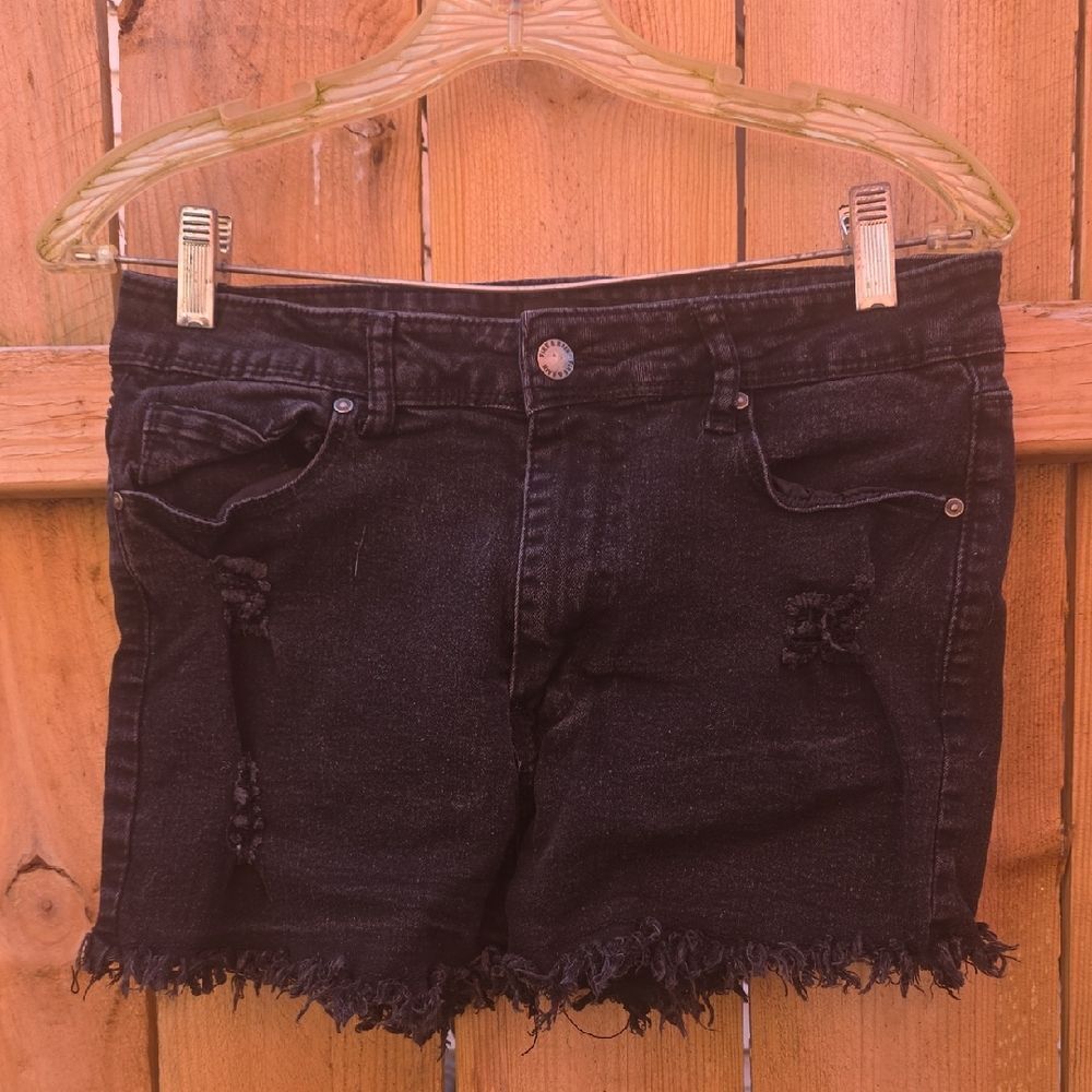 Women's Black Distressed Denim Shorts